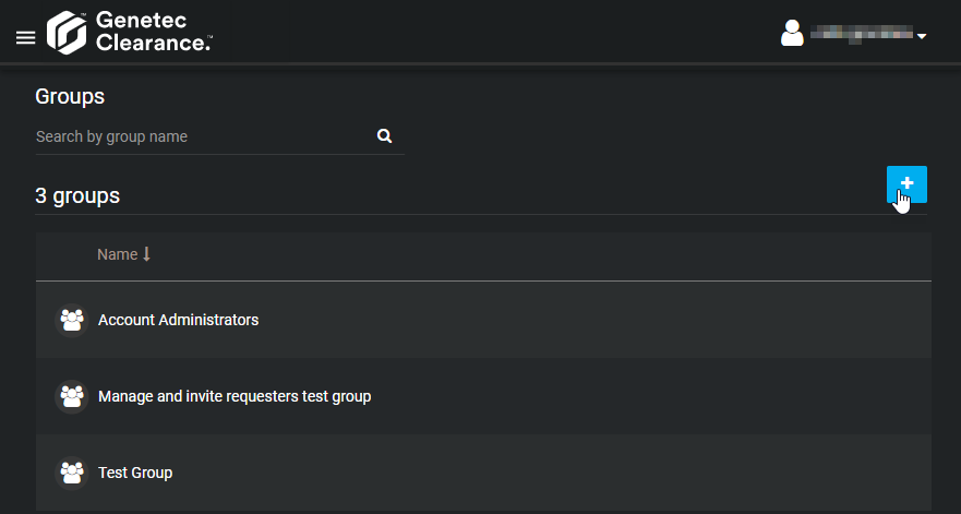 The Groups page showing a list of groups and the add group button