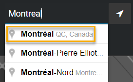 The location box showing the city of Montreal highlighted.