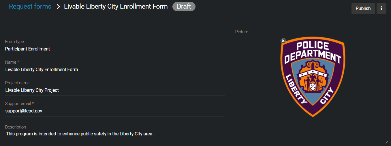 Draft participant enrollment form in Clearance.