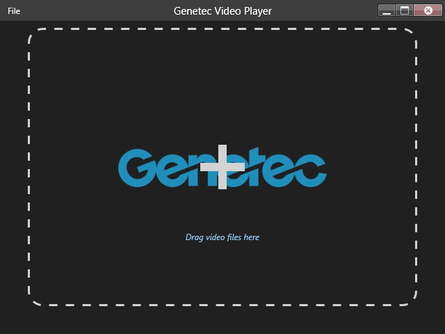 Genetec™ Video Player showing the option to drag a video in to play it.