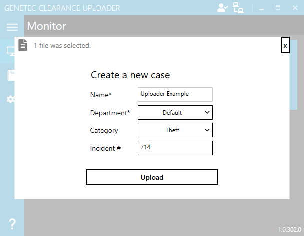 The new case creation page showing name, department, category, and incident number fields.
