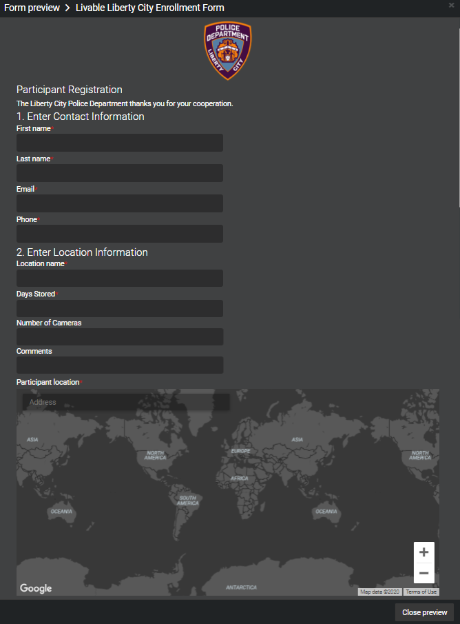 Preview of a participant enrollment form in Clearance with the predefined fields included.