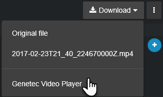 The download file menu with the Genetec Video Player file format option highlighted.