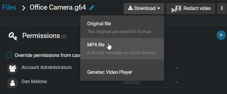 The file page with the download menu expanded and the MP4 option highlighted.