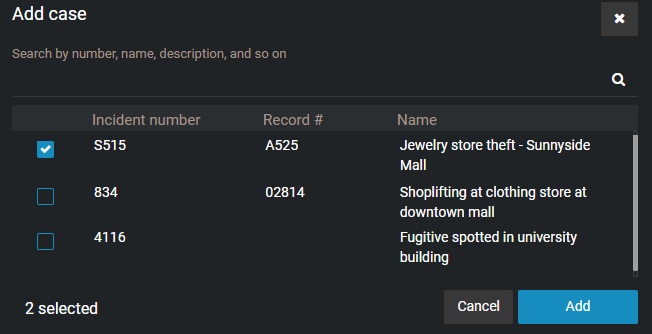 A list of cases that can be associated with the file.