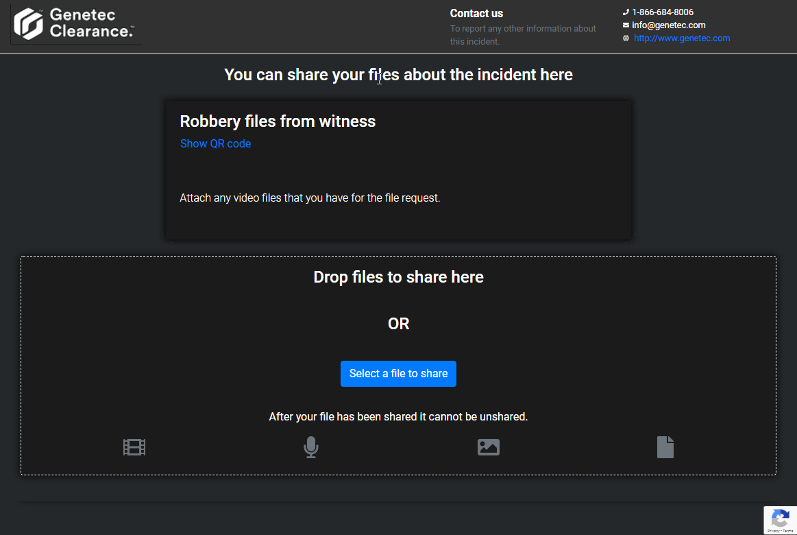 The file drop page prompting users to select a file to share.
