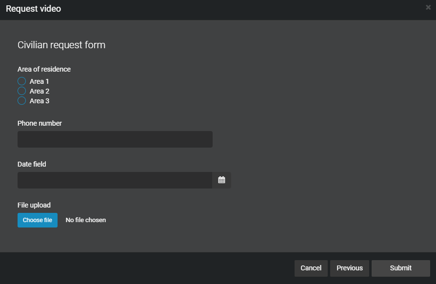 A deployed request form showing the fields that were chosen when the form was created.