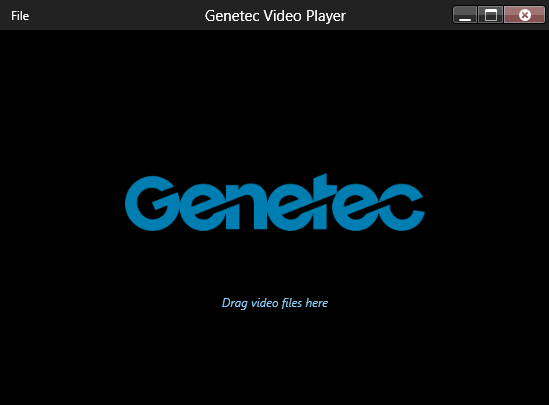 Genetec™ Video Player showing the option to drag a video in to play it.