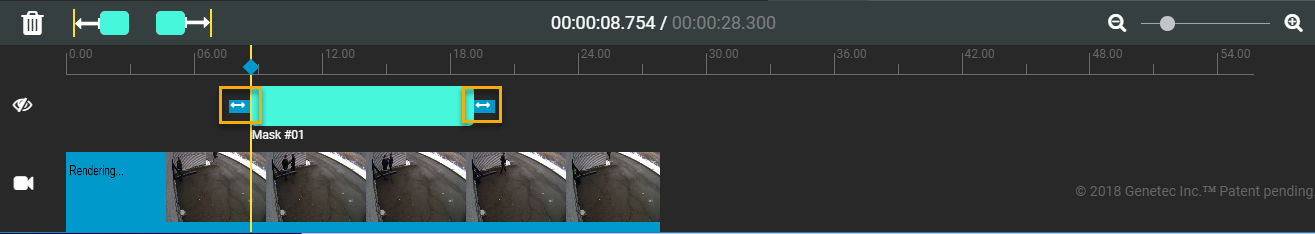The video timelinne showing the option to extend the mask time length.