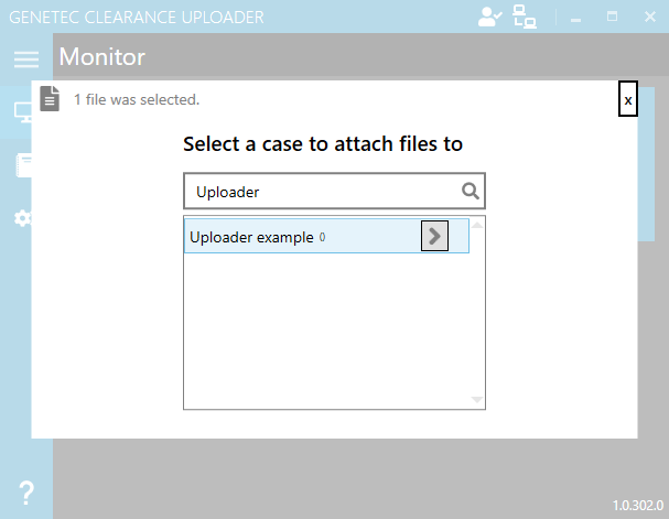 The Select a case to attach files to menu showing a case that the file can be added to.