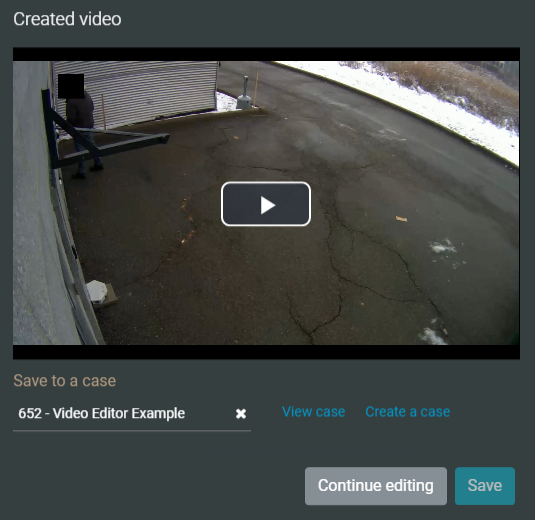 The redacted video showing the continue editing or save options.