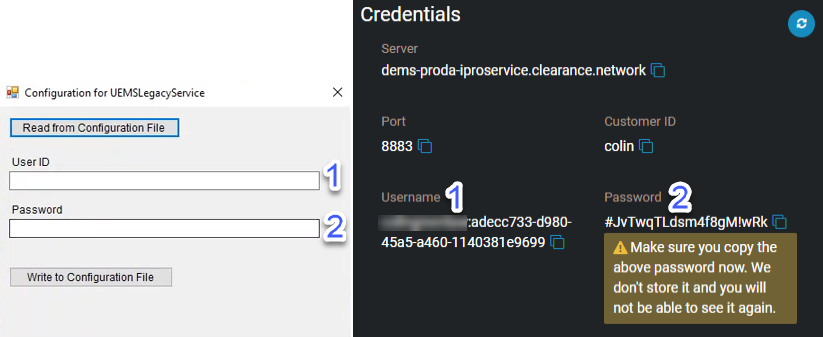 The i-PRO configuration tool showing the corresponding username and password in the Credentials section of the device page in Clearance.