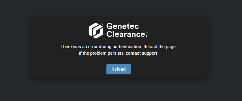 Screenshot of error users sometimes see after signing in to Clearance.