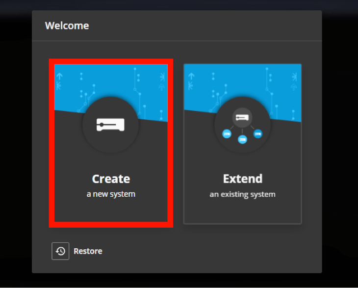 The Axis W800 system controller configurations showing the option to create a new system.