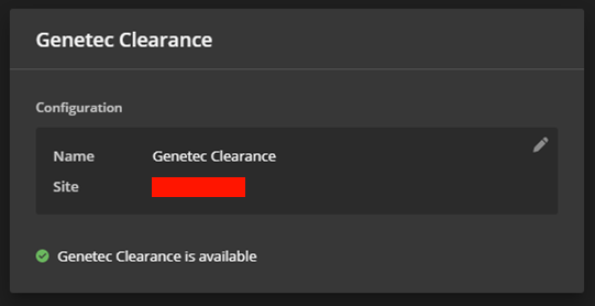The Axis W800 user interface showing that the system is connected with Genetec Clearance.