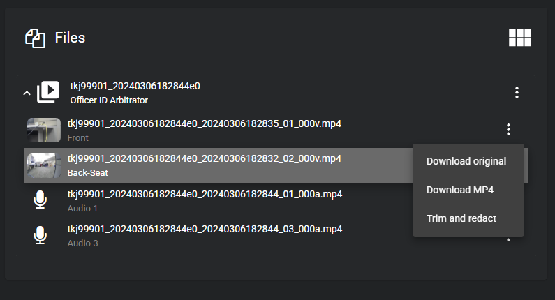 The files section in Clearance showing some files and the option to download MP4.
