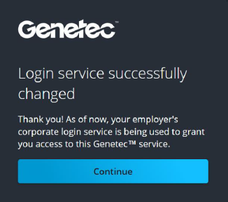 Boîte de dialogue Service de connexion modifié avec succès lors de la connexion Genetec.