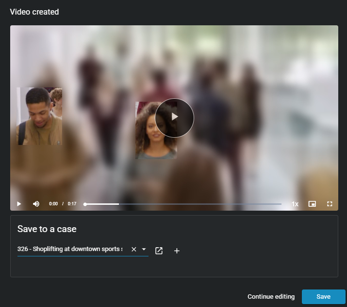 La vidéo censurée affichant les options Poursuivre les modifications et Enregistrer.