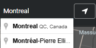 La zone de localisation affichant la ville de Montréal.