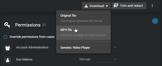 La page Fichier affichant l'option MP4 sélectionnée dans le menu Télécharger.