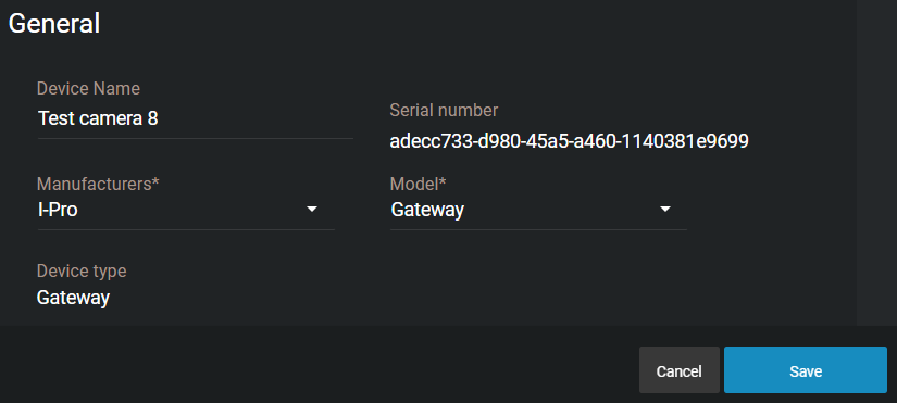 The General section of the device page in Clearance, showing device information.