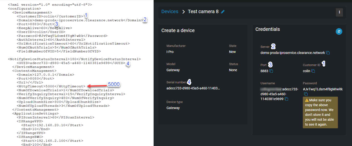 The UEMSLegacyService.xml file showing where the number 5000 must be added.