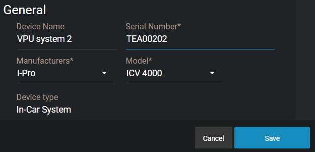 The General section of the device page in Clearance, showing device information.