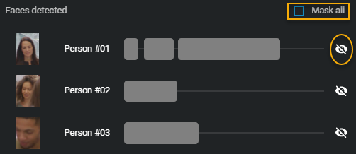 L'onglet Masquer la vidéo de la section Visages détectés, avec l’option Tout masquer sélectionnée.