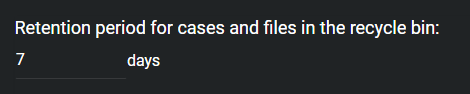 Le réglage Période de rétention dans Clearance définie en jours.