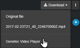 Le menu Télécharger un fichier avec l'option de format de fichier Genetec Video Player sélectionnée.