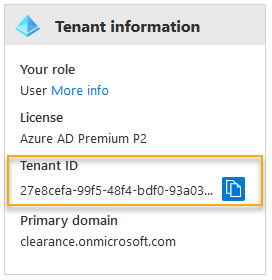 La page Active Directory d'informations sur le locataire affichant la section ID de locataire.