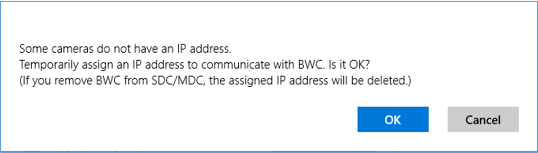 La fenêtre 'Attribuer une adresse IP temporaire' affichant l’option permettant d'affecter une adresse IP temporaire à certaines caméras.